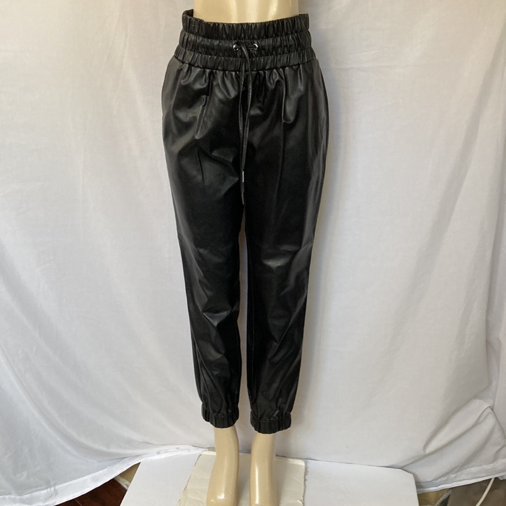OPHELIA ROE Clothing Casual Loose Drawstring Faux Leather Pants  Joggers Size M